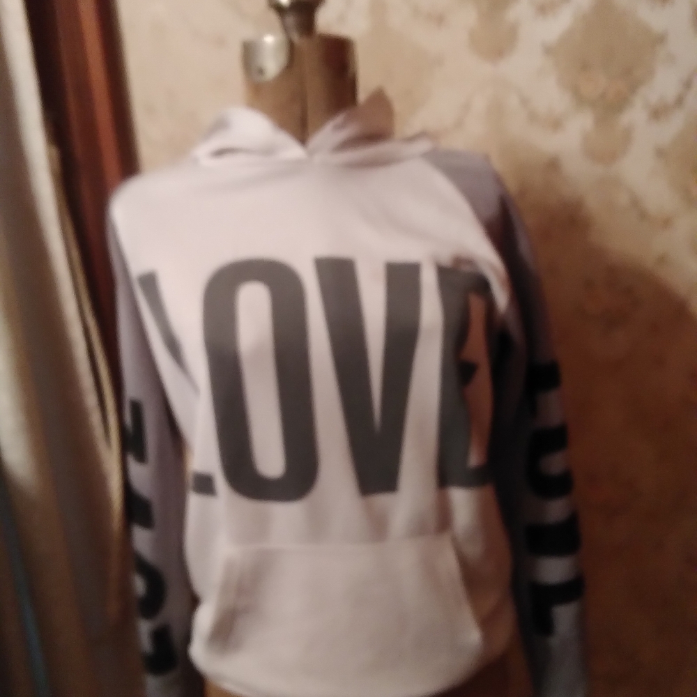 Grey and white love hoodie